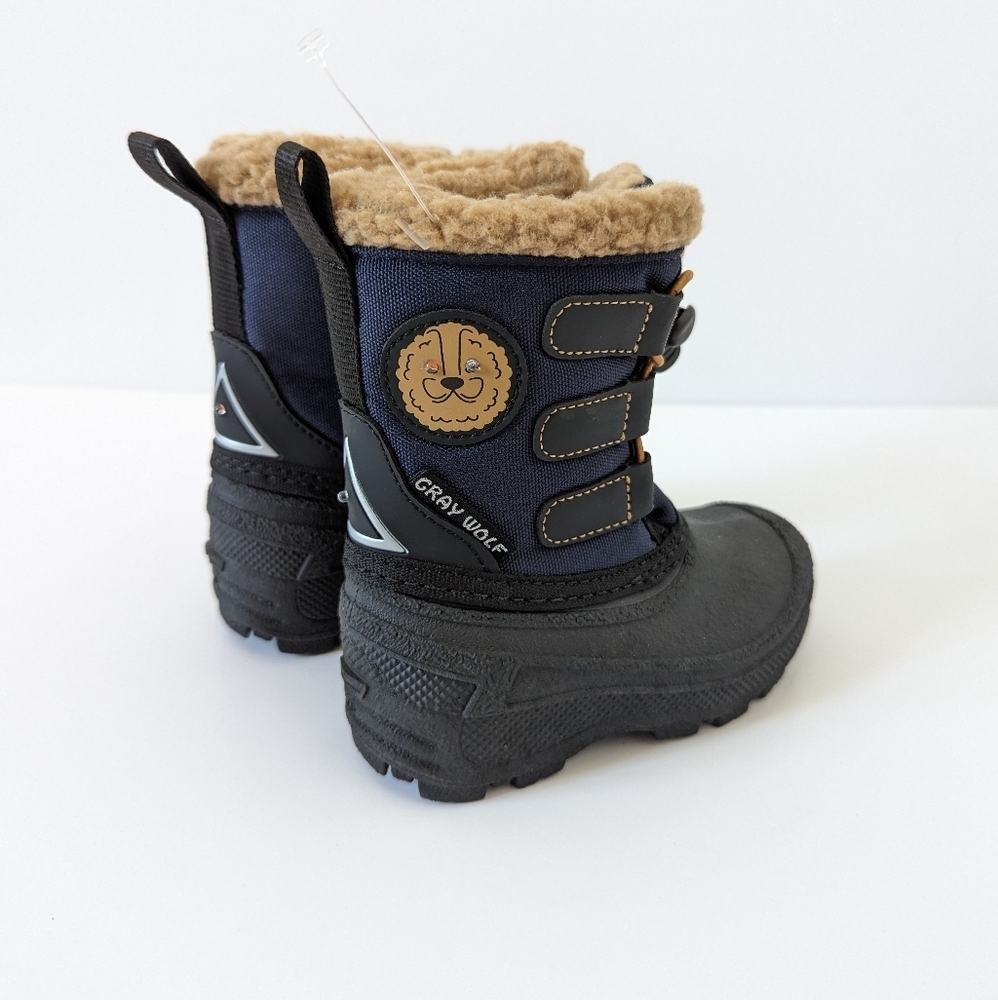 Toddler's Gray Wolf Navy Winter Boots with Fleece Lining, Size 6